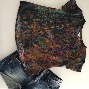 Lily white multi color zipper blouse navy blue S